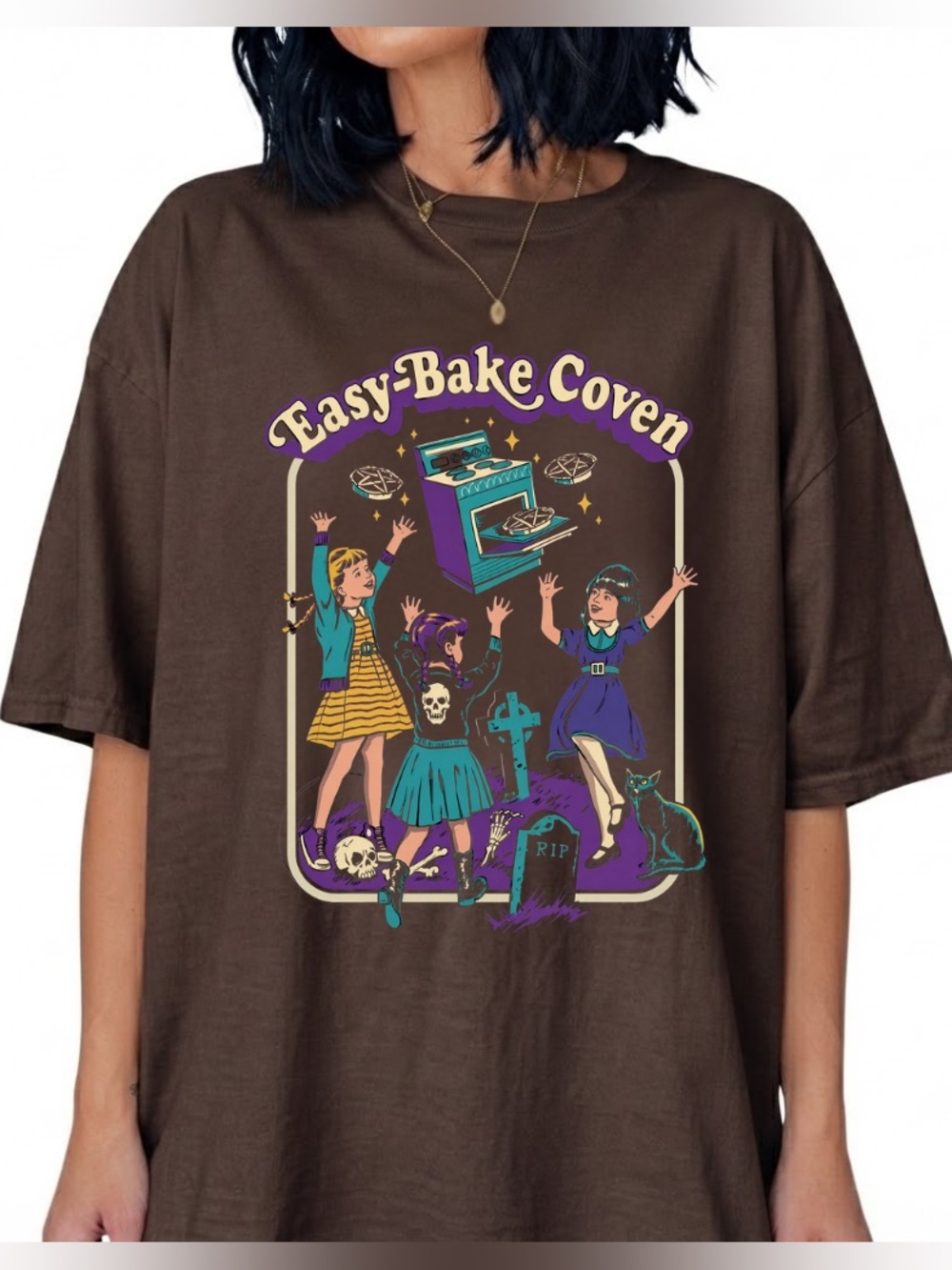 Easy-Bake Coven Girls Oven Tombstone Black Cat Vintage Brown T-Shirt